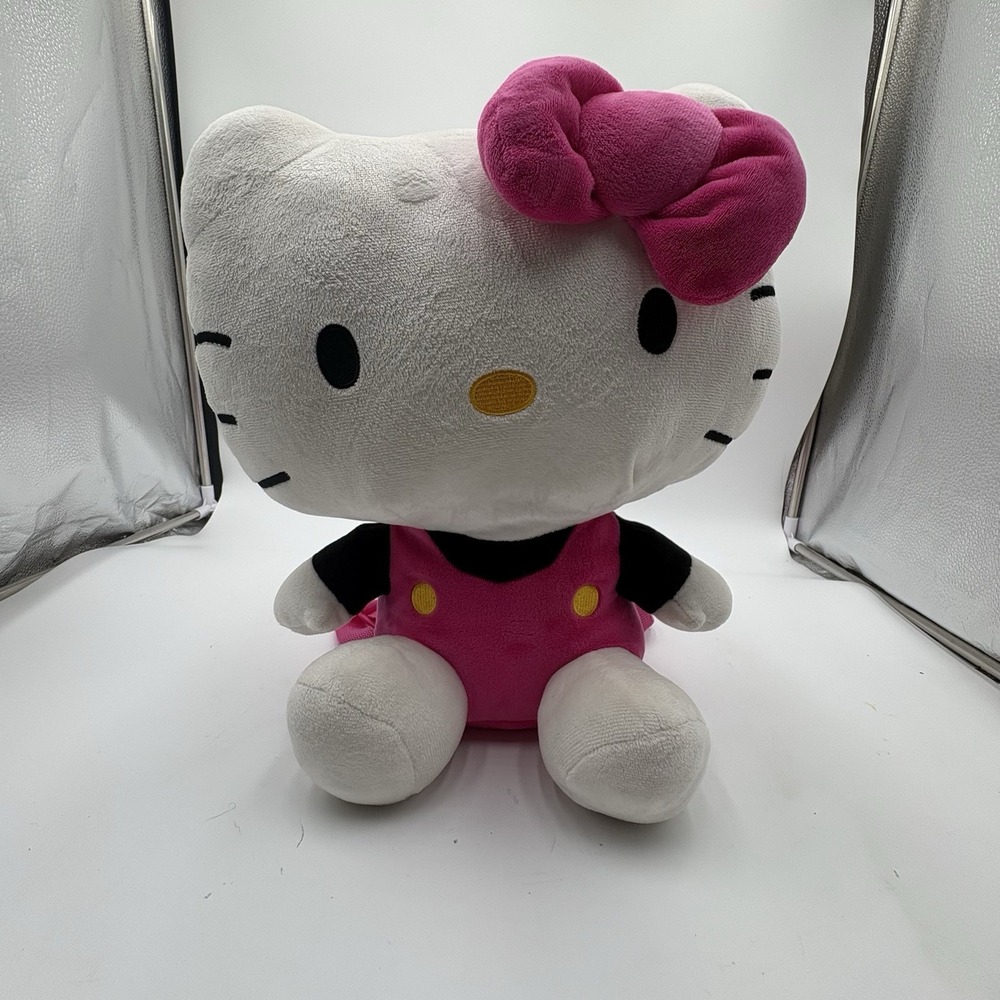 Hello Kitty Plush Backpack Purse Pink Dot Overalls Hello Kitty Sanrio 14" Clean